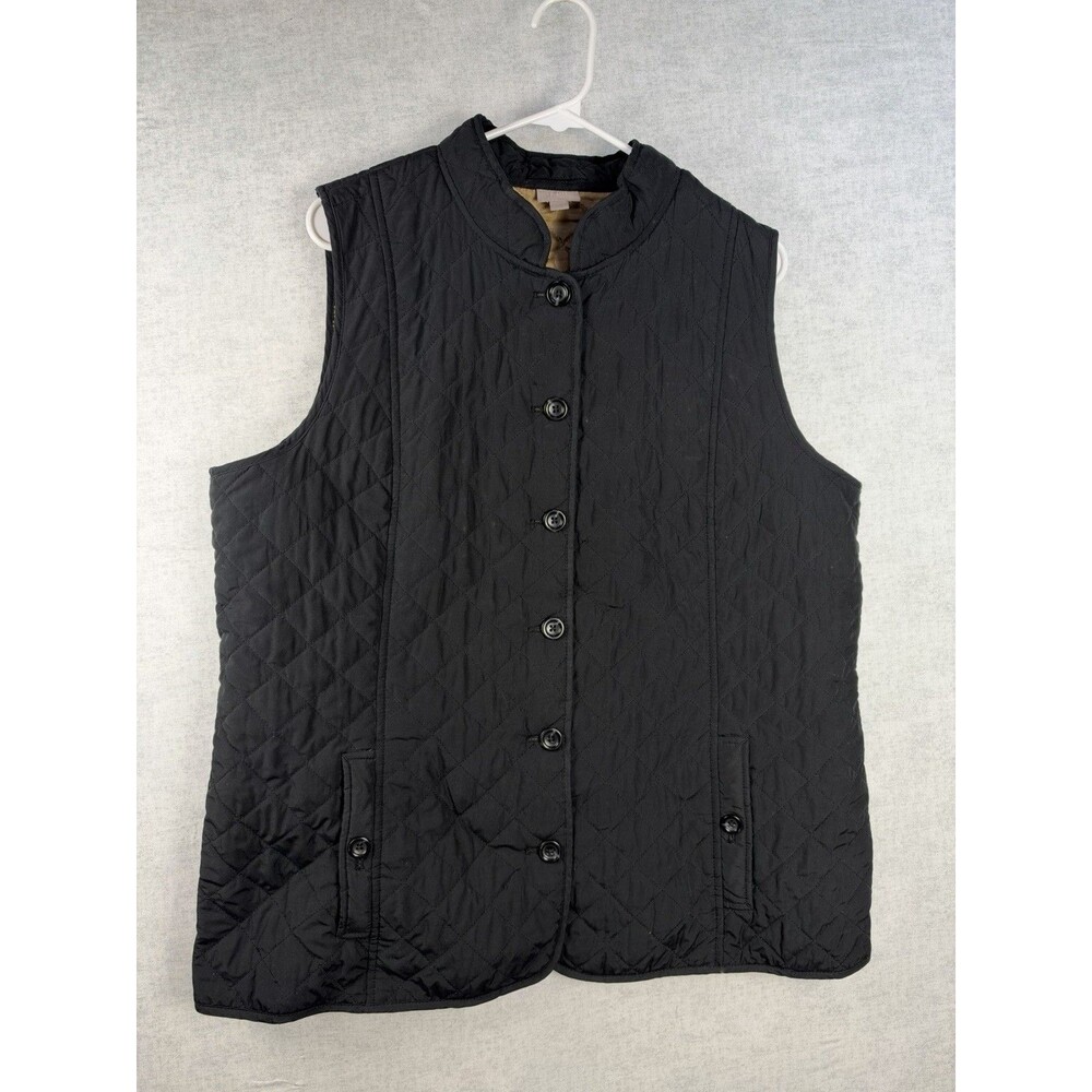 J. Jill Quilted Heritage Vest Black Size XL Button Down Collared Cottage Core